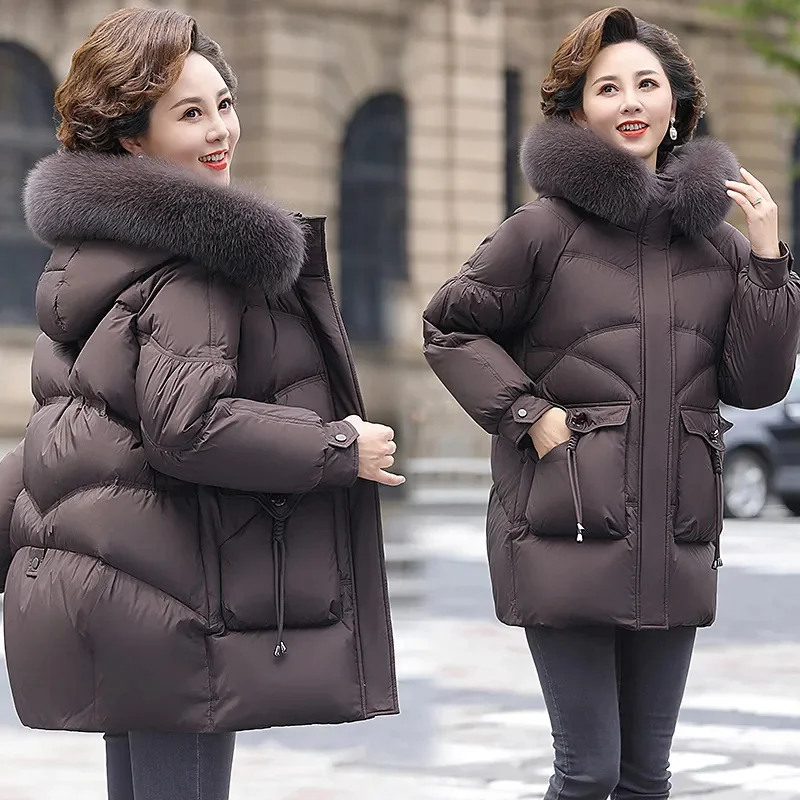 Chaqueta de algodón plateada brillante para mujer, abrigo holgado con capucha de Nueva Corea, Parkas gruesas a prueba de viento, abrigo largo