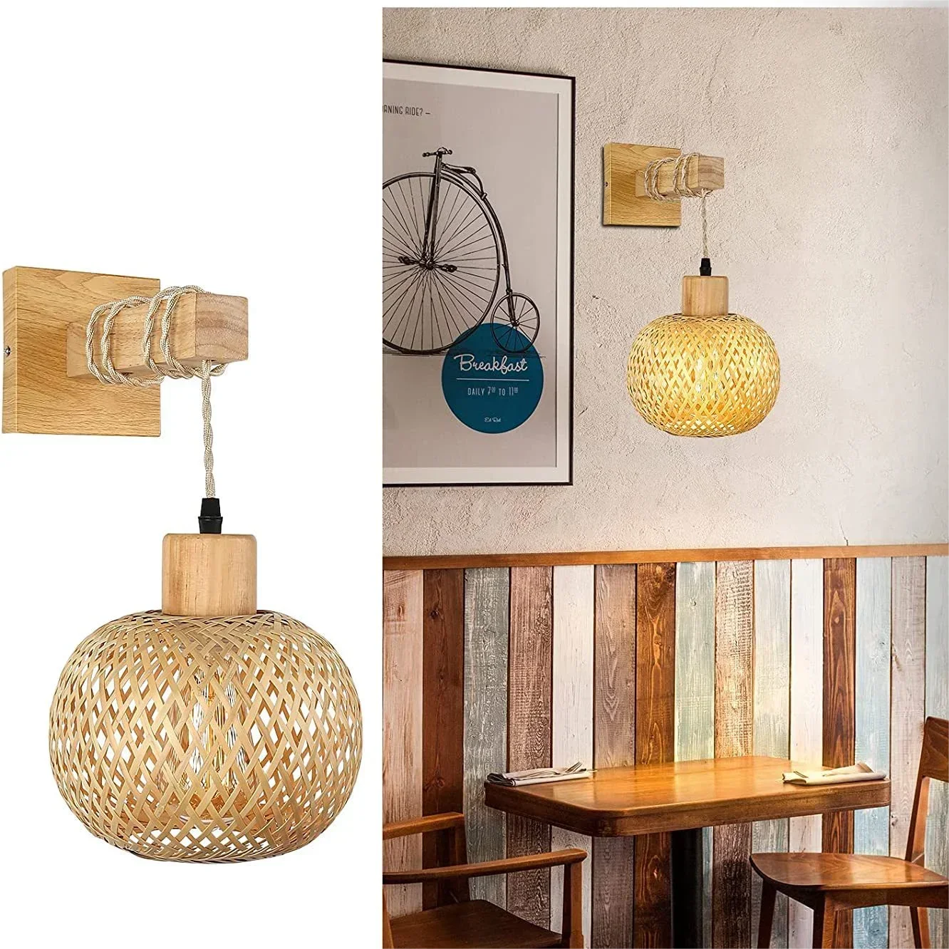 Hand-Woven Bamboo Wall Lamp Natural Bamboo Rattan Wicker Lantern Wall Lights Room Decor Lampshades E27 Wall Light Fixtures