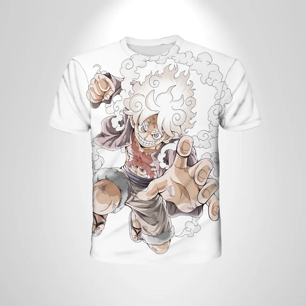 Camiseta de Verano 2026 de One Piece, Luffy "Dios del Sol Nika de Cinco Engranajes", Impresión 3D, Transpirable y de Secado Rápido, para Hombre y Mujer, Top para Padres e Hijos