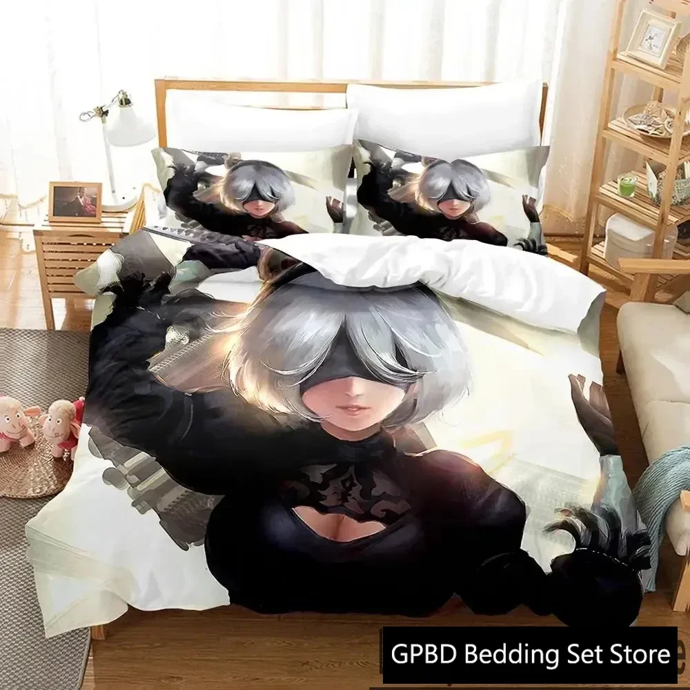 3D Print Anime Game NieR Automata 2B Bedding Set Boys Girls Twin Queen King Size Duvet Cover Pillowcase Bed boys Adult