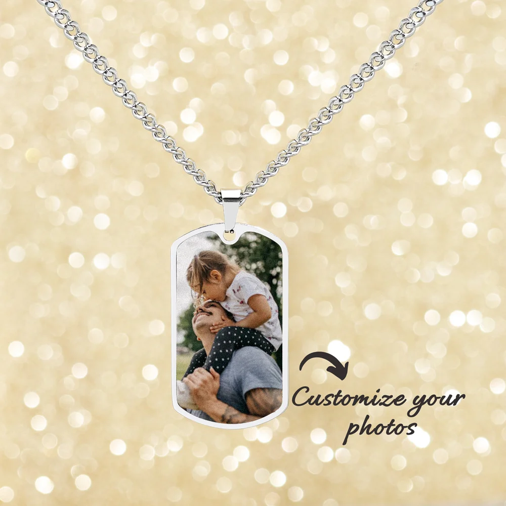 Custom Engaved Dog Tag Pendant Picture Necklace For Men Personalized Stainless Steel Men's Photo Jewelry Father's Day Gift