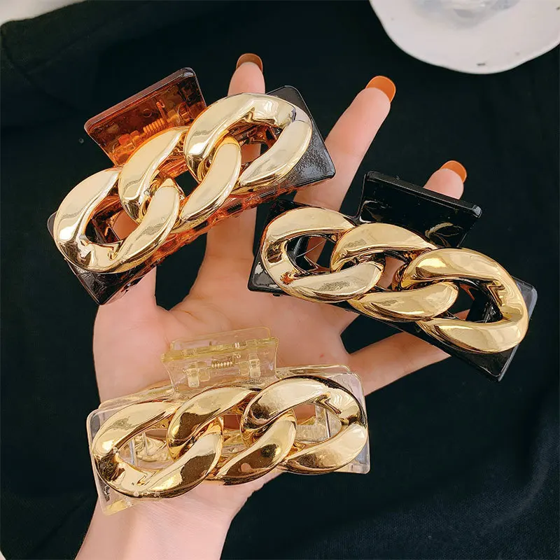 Exaggerated Funny Designed Golden Plated Hollow Ellipse Cross Yellow Brown Black Hair Claws Headwear For Women