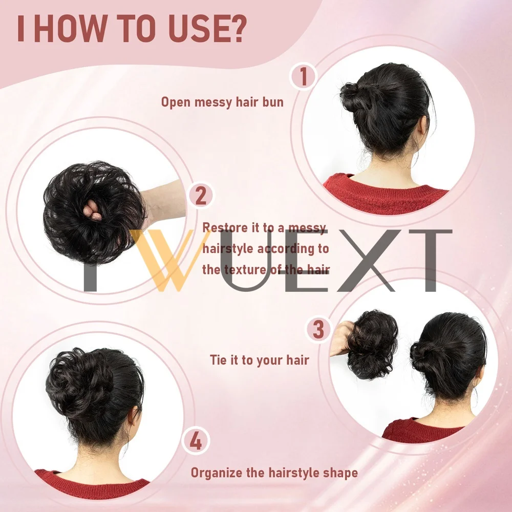 Curly Natural Human Hair Bun Chignon Updo Donut Real Hair Extensions Flexible Elastic Band Hair Piece 9 Colors Available image 4