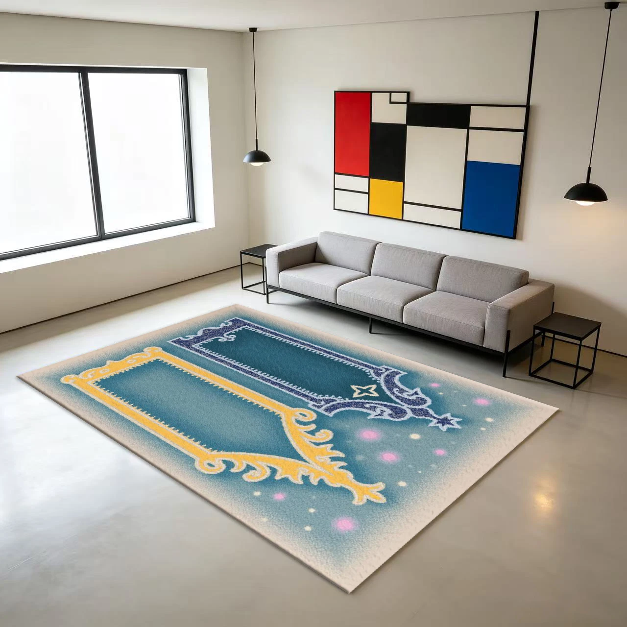 Magical Retro Gorgeous Framed Carpet with Artistic Prints, Suitable for Decorating Home Living Spaces