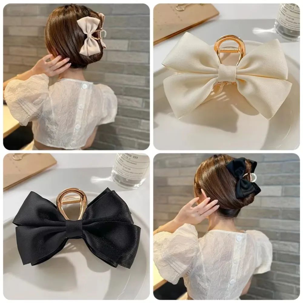 Large Satin Bow Headdress 12cm Fashion Hair Claw Clips Cross Hairpins Sweet Hair Accessories for Girls Internet Celebrity Styles