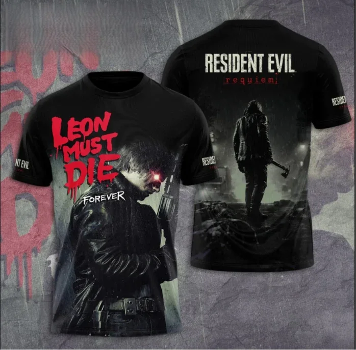 Leon S Kennedy Resident Evil Requiem T Shirt Double Sided Print Raccoon Police Department Gaming Tee Men Women