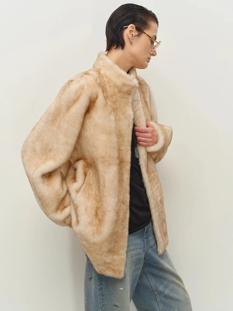 الراقية الفاخرة ميرينو الأغنام الفراء امبسوول الستر للنساء 2025 جديد بسيط الوقوف طوق الشتاء جلد طبيعي معطف الفرو الحقيقي #4