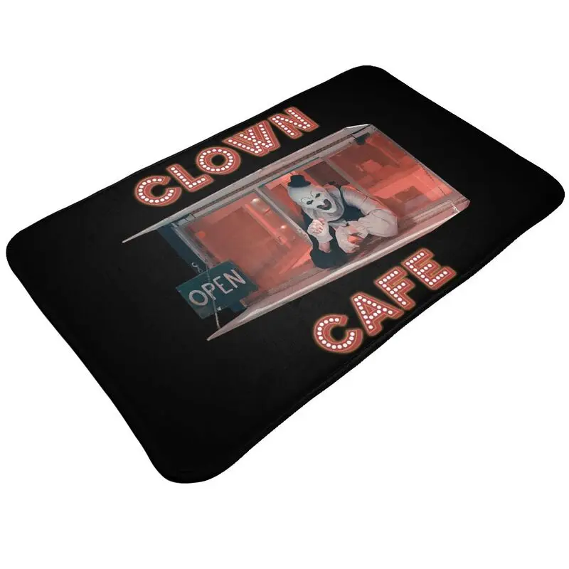 Custom Terrifier Clown Cafe Front Door Mat Anti-Slip Outdoor Absorbent Doormat Garden Garage Entrance Rug Carpet