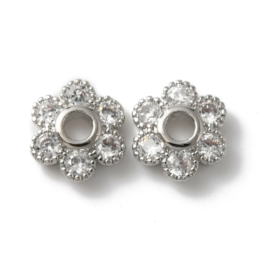 50Pcs Brass Cubic Zirconia Flower Bead Cap Multi-Petal Floral Bead Spacer for Earrings Necklaces Jewelry DIY Crafts Making