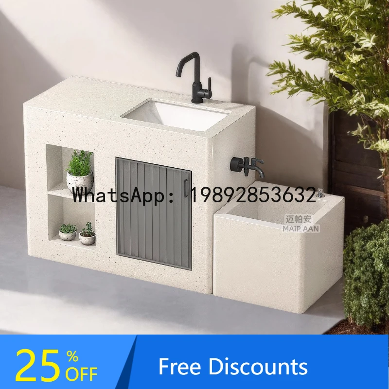 XL Outdoor Stone Column Basin Courtyard Wash Basin Outdoor Yard Wash Basin Garden Countertop