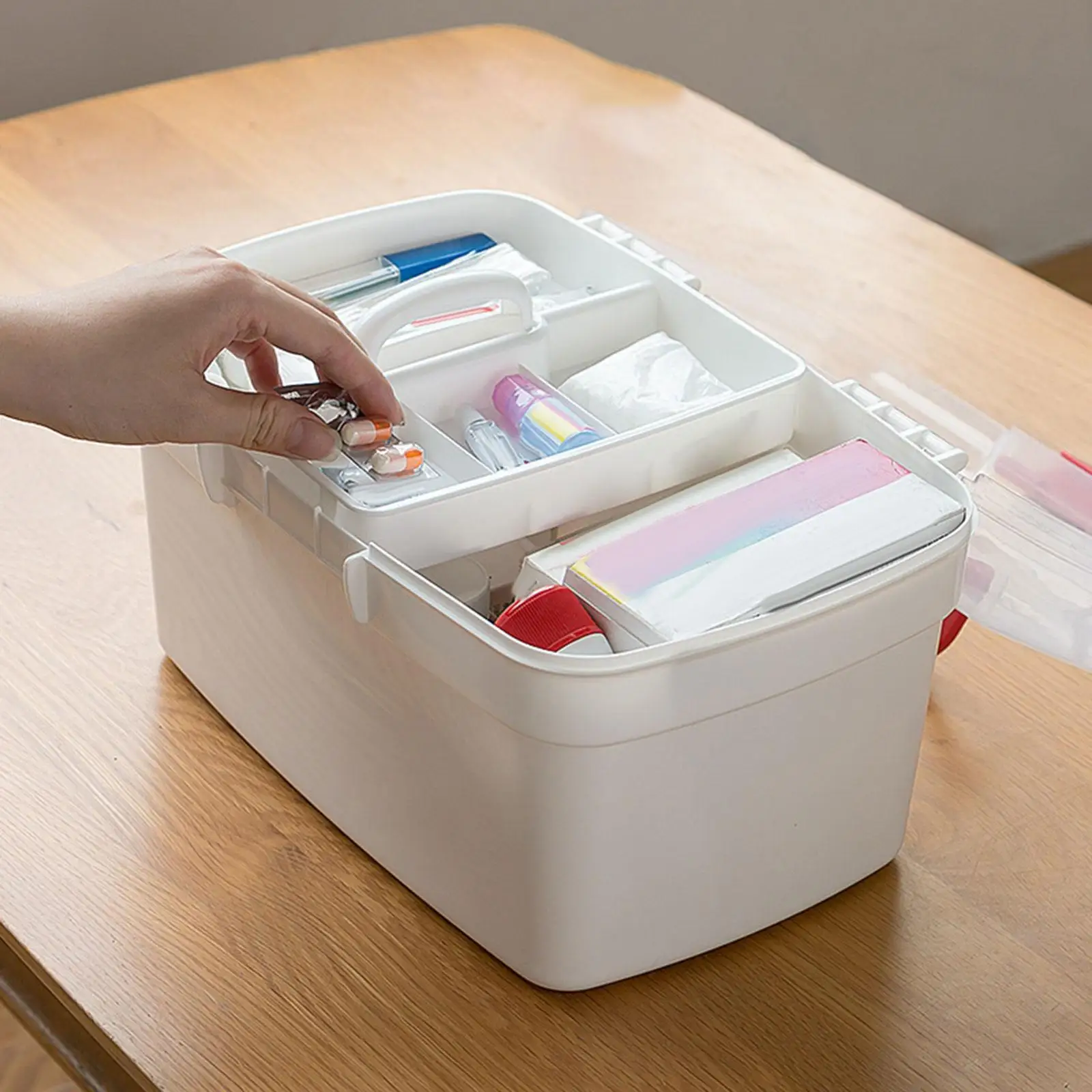 Multipurpose First Aid Medical Box Container Household Dustproof Bins Empty Storage Case for Cosmetic Office Camping , White, L