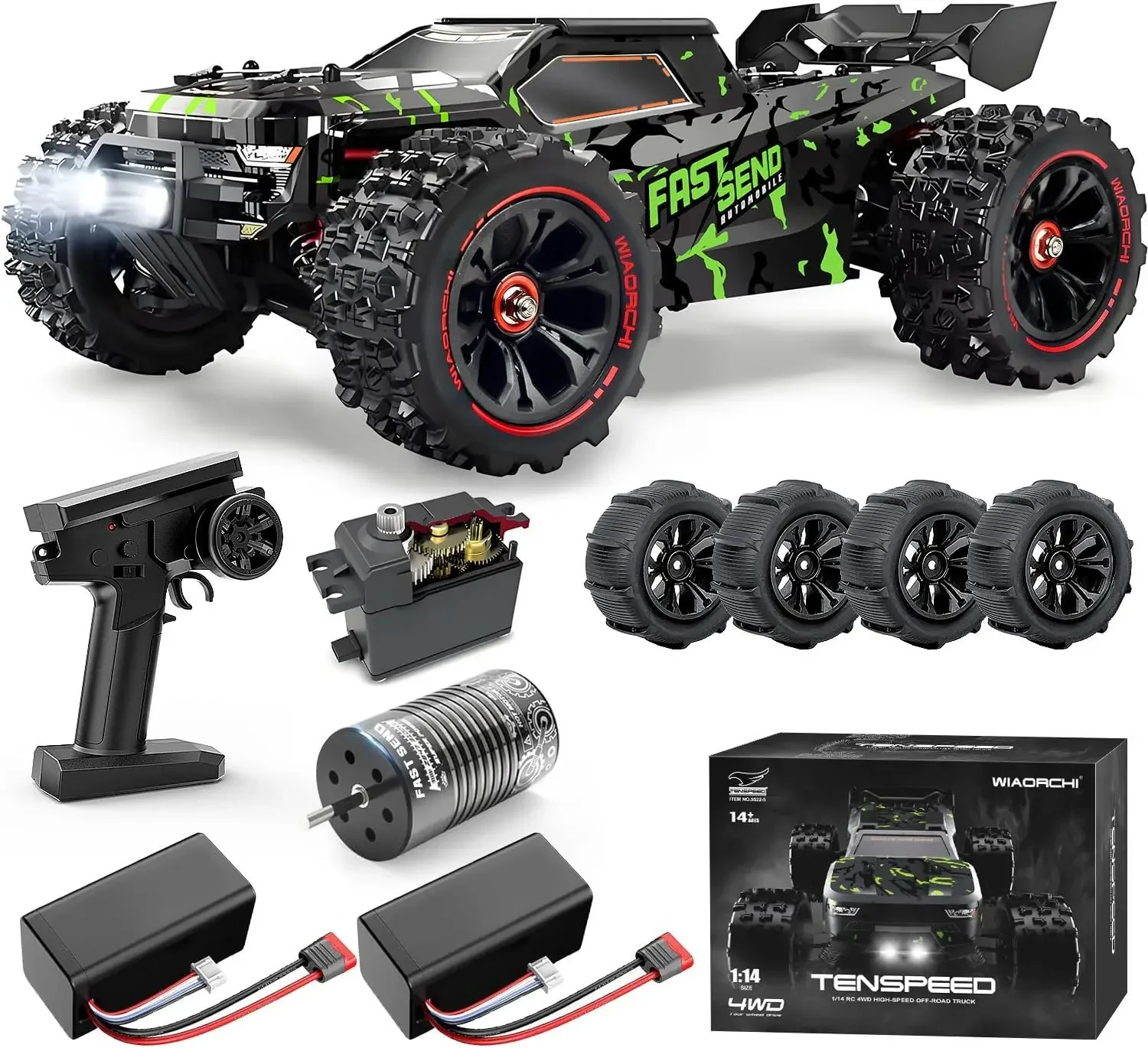 1/14 Brushless RC Cars for Adults Fast 50+ mph, RC Trucks 4x4 Offroad Waterproof, Electric Powered High Speed Remote Control