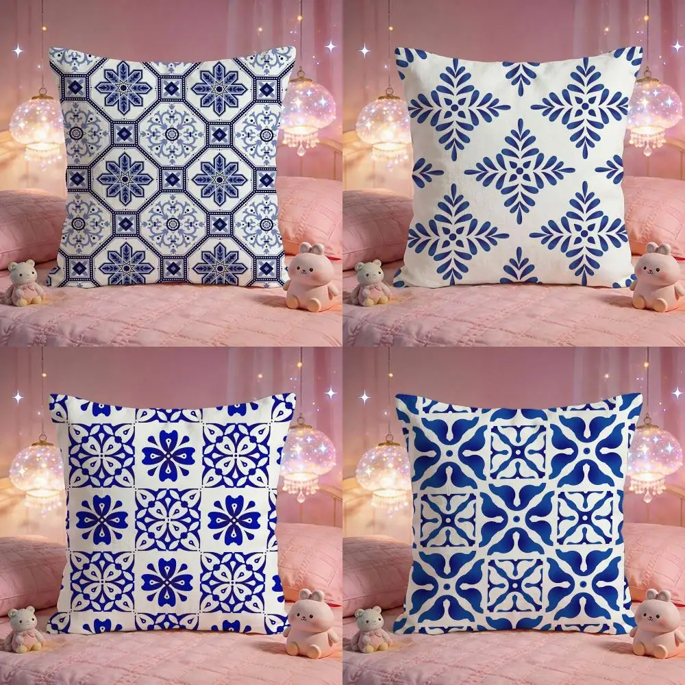 Traditional Blue and White Porcelain Cushion Cover Premium Comfort Reversible Pillow Cove y Room & Car Interior