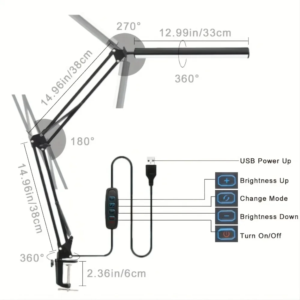 Led لمبة مكتب الترا برايت المزدوج مكتب ضوء العين رعاية مع المشبك مرنة سوينغ الذراع 3 ألوان 10 سطوع لمصباح مكتب #4