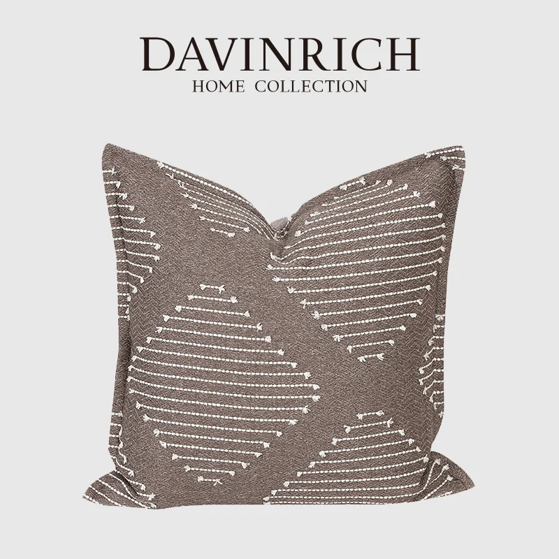 DAVINRICH Modern Morocco Taupe Pillow Cover Luxury Thick Linen Texture African Inspired Pattern Decorative Cushion Case 45x45cm