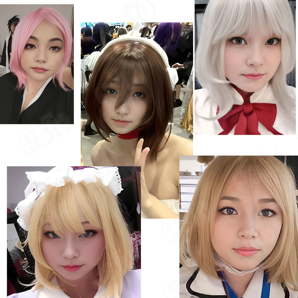 Peruka do cosplay peruka syntetyczna HSIU peruka z krótkim bobem proste włosy złoty różowy czerwony niebieski fioletowy dla kobiet 35cm 23 kolorowe peruki + czapka darmowa peruka — zdjęcie 3
