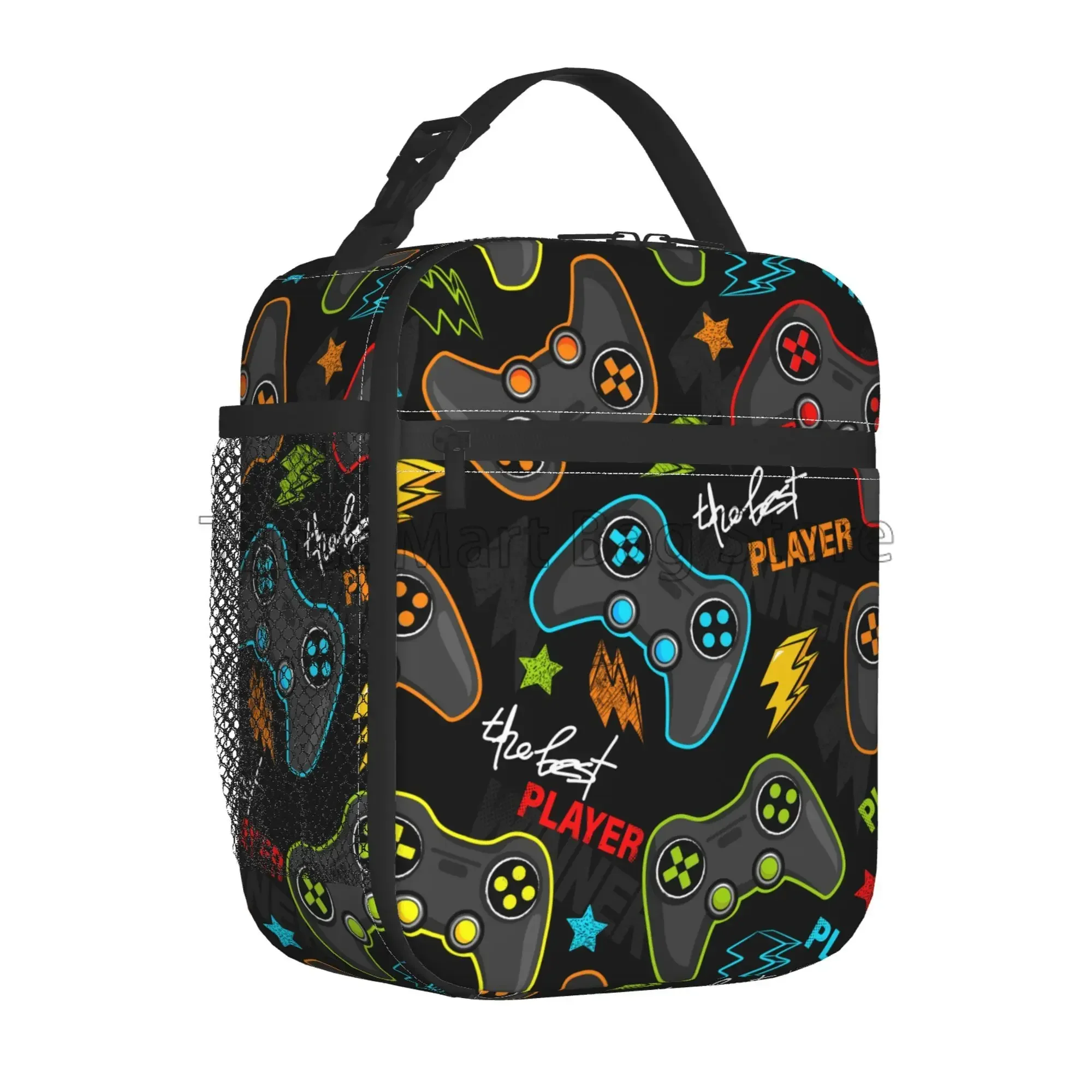 Video Game Controller Insulated Lunch Bag for Boys Portable Waterproof Thermal Oxford Lunch Box for School Travel Picnic Beach