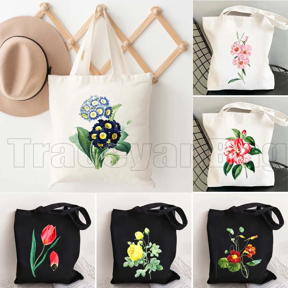 Bolsa de Mano Casual con Estampado de Flores Botánicas: Lirio, Rosa, Tulipán, Camelia, Ramas de Rosas, Iris Español, Flores de Melocotón, Regalos, Bolsa de Lona Impresa