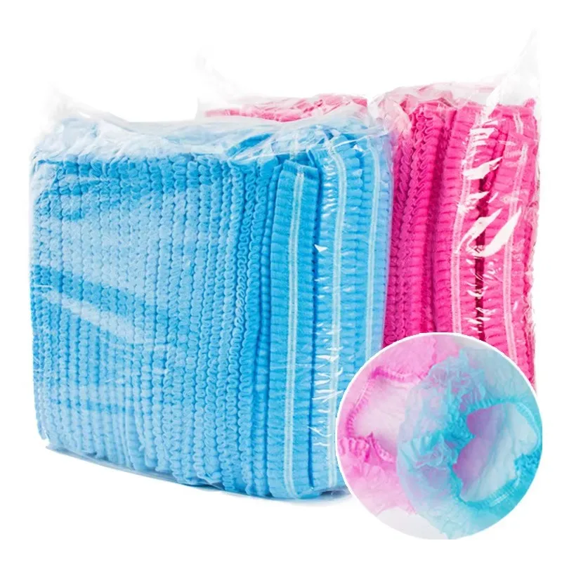 100PCS Non-woven Disposable Shower Caps Pleated Anti Dust Hat Women Men Bath Caps for Spa Hair Salon Beauty Accessories