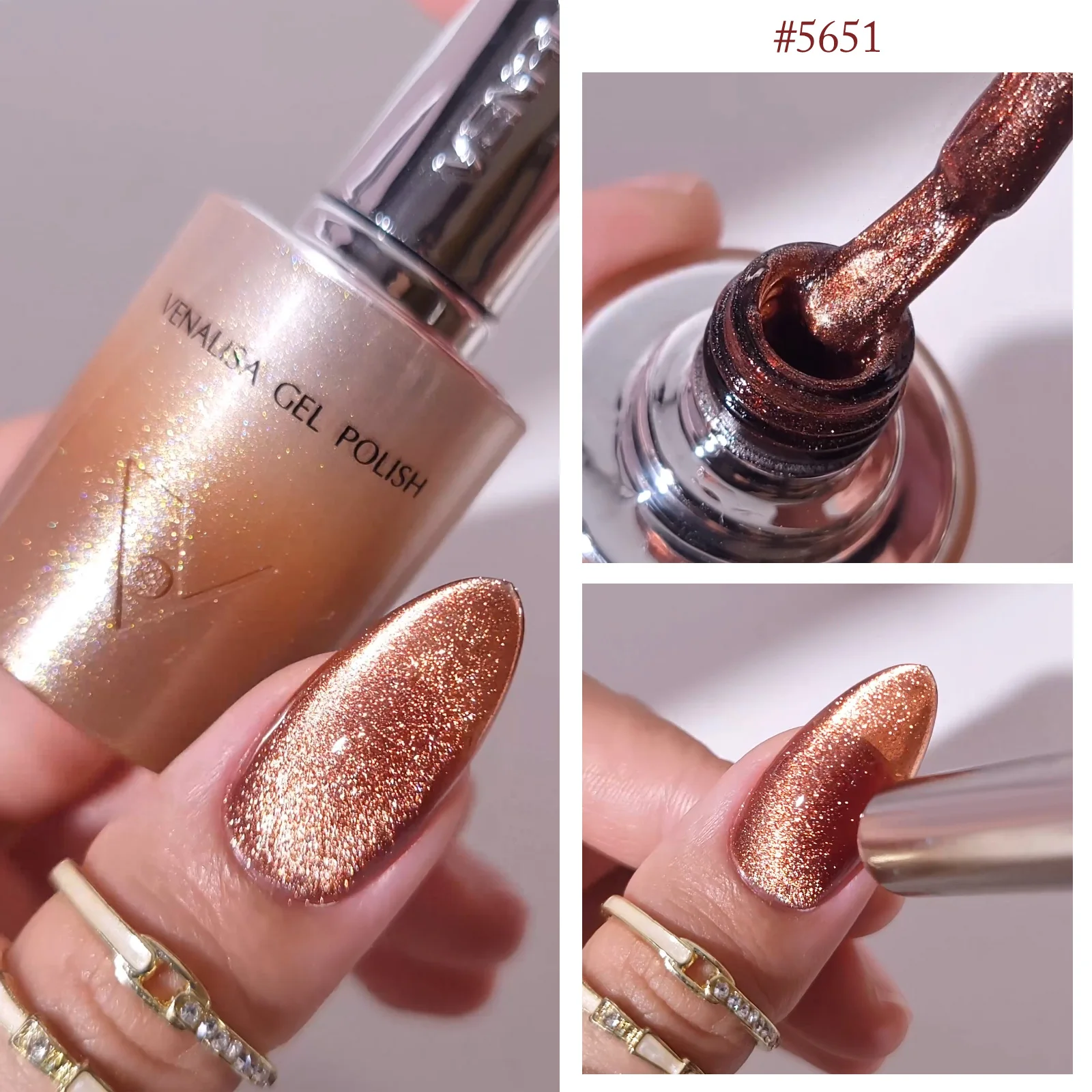 1 Stück Venalisa 10 ml Nagelgel-Nagellack, Rundpinsel, HEMA-FREI, TPO-FREI, Soak Off Sparkle Cat Eye Gel-Lack, weiche Textur, Gel-Lack