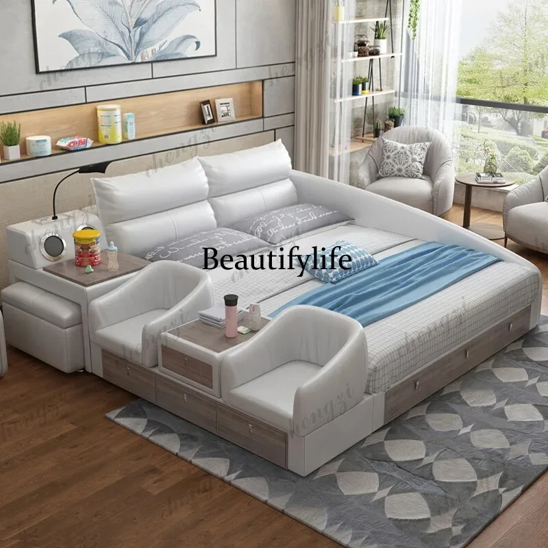 A68 Multifonction King Size Bed Frames Luxury Nordic Smart Children Bed Couch Storage Space Camas De Casal Bedroom Furniture