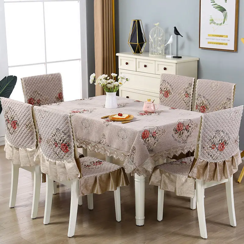 High-grade Tablecloth+6 Chair Seat Mat+6 Backrest Set Home Chinese Style Dining Table Cloth Chair Cover Cushion Tea Table Cloth