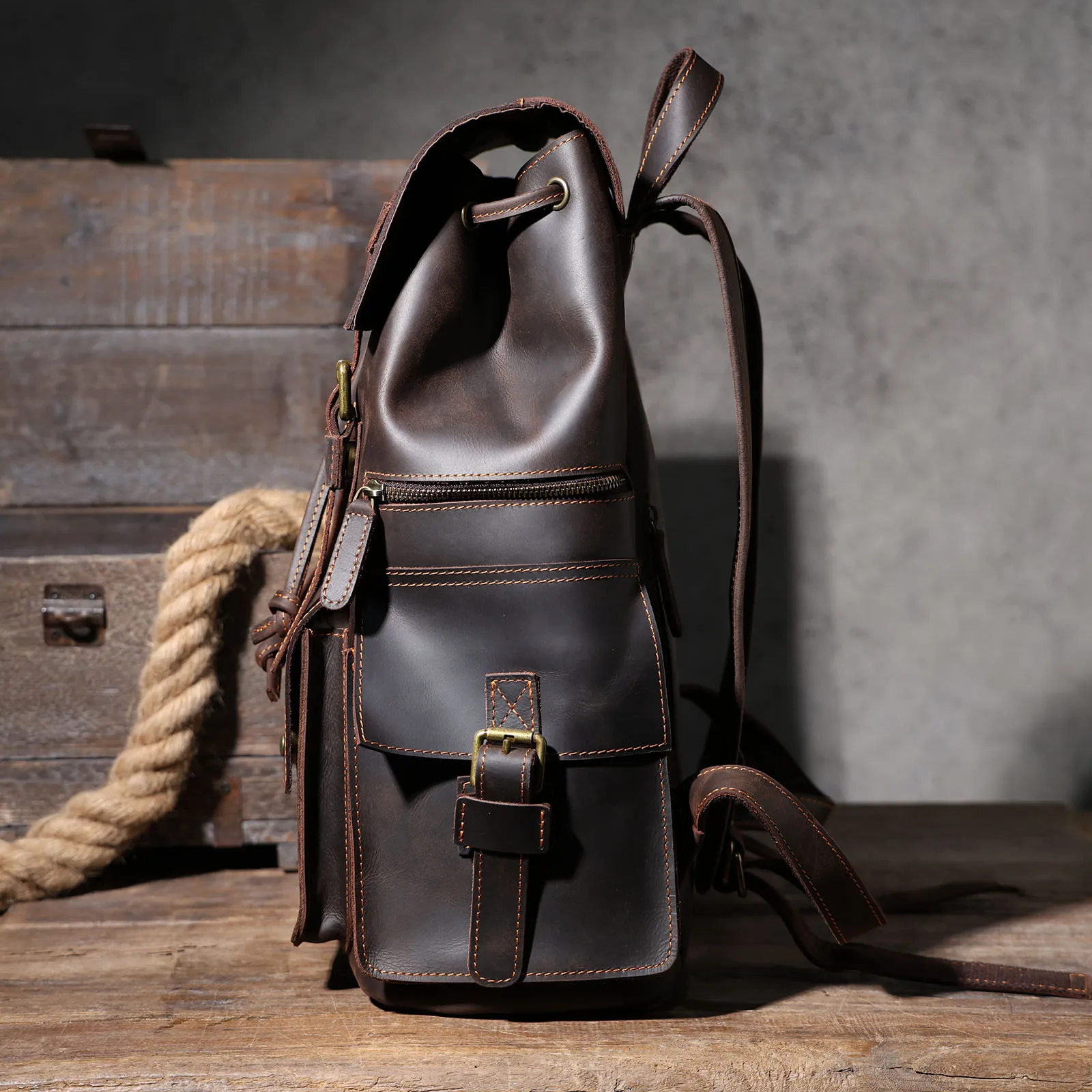 S.WORKER Vintage Echtleder Herrenrucksack Laptop-Tasche Casual Crazy-Horse Leder Schultasche Outdoor Reise-Weekender-Tasche – Detail 19