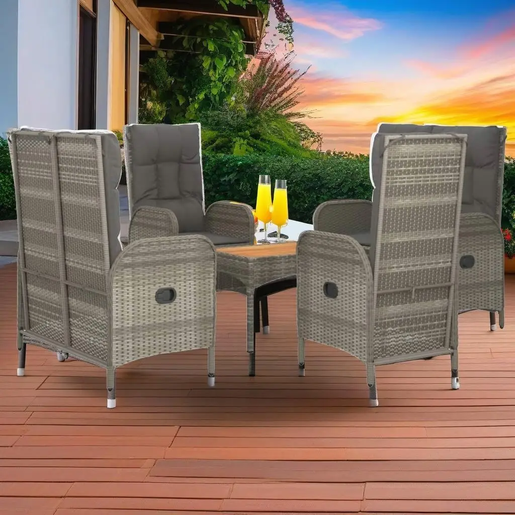 

5-Piece Gray Poly Rattan Patio Dining Set with Cushions - Outdoor Garden Furniture