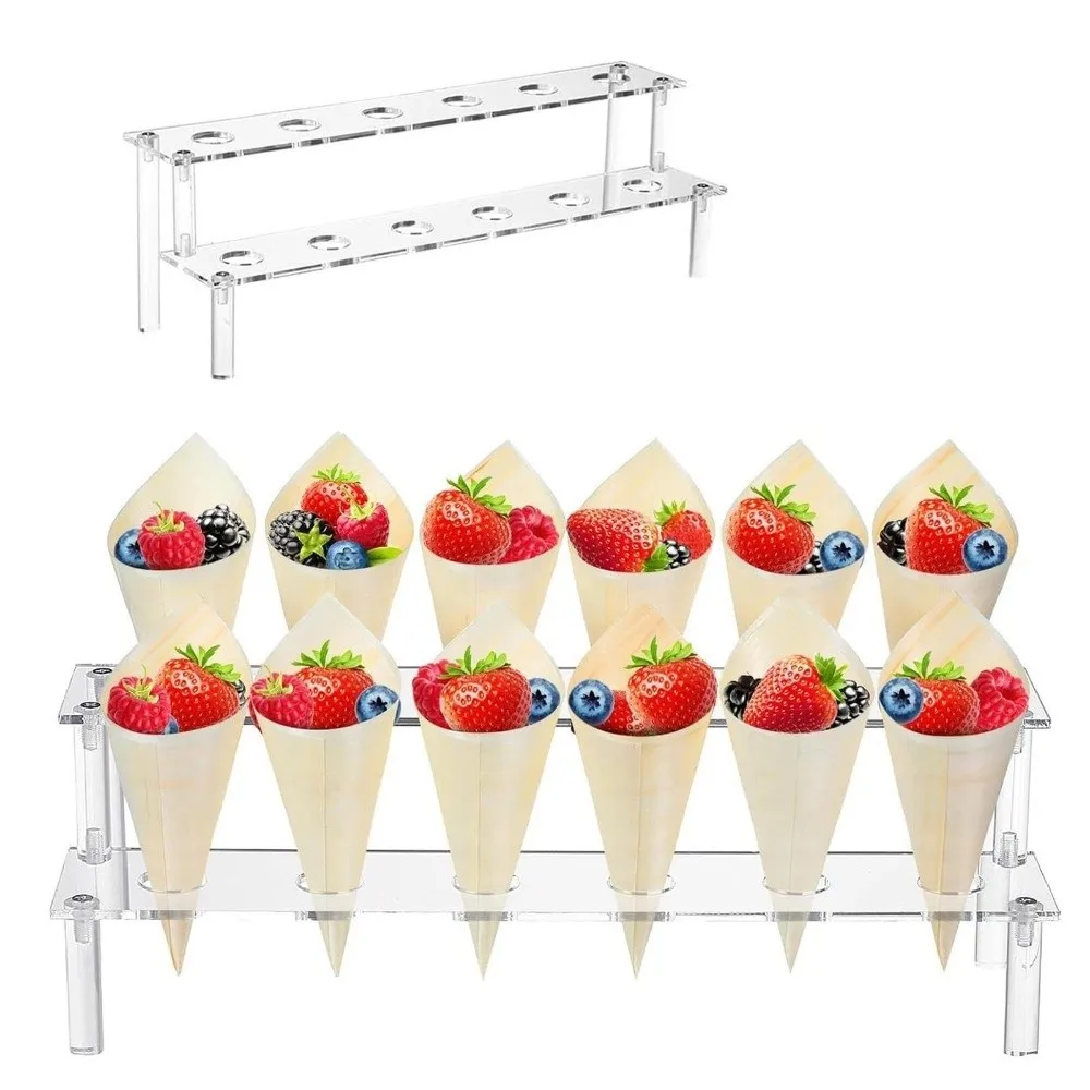 Trapezoidal Ice Cream Stand 2/3/4 Layers Clear Waffle Cone Display Stand Acrylic Cone Dessert Holder Tray For Wedding Party