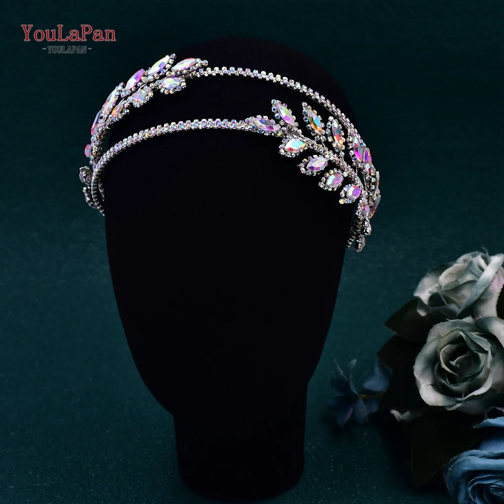 YouLaPan Bride Colorful AB Rhinestone Hair Hoop Handmade Wedding Sparkly Headband Hair Accessories Women Bling Headwear HP642