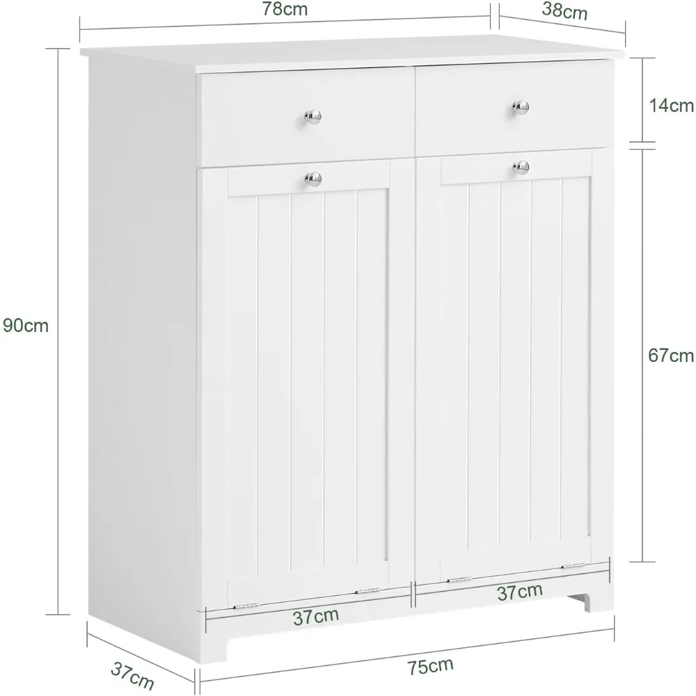 Bathroom Laundry Cabinet with 2 Baskets and 2 Drawers, Tilt-Out Laundry Hamper, Bathroom Storage Cabinet Unit with Drawer