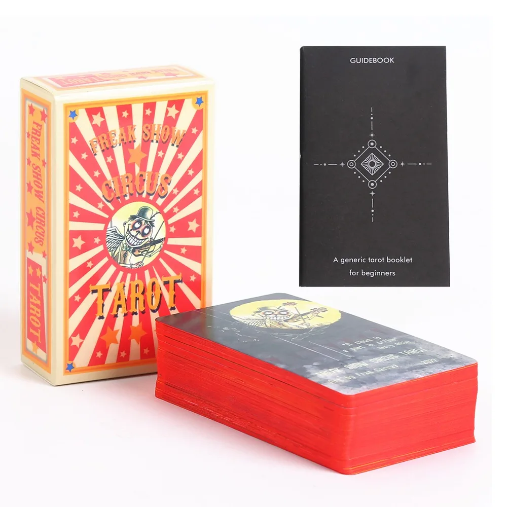 10.3*6cm Freak Show Circus Tarot 78 Pcs Cards with Guidebook for Beginners Red Gilded Edges for Tarot Lovers Comic Collectors