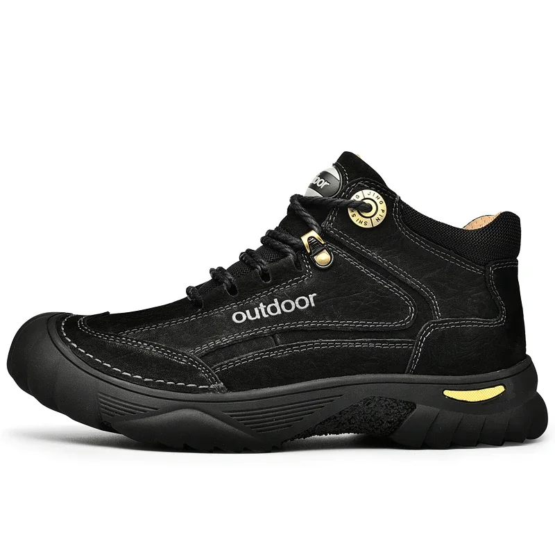 Man Casual Boots Winter Black Genuine Leather Comfy Men\'s Shoes Fashion Luxury Brand Men Boots New Design Outdoor Hiking Boots