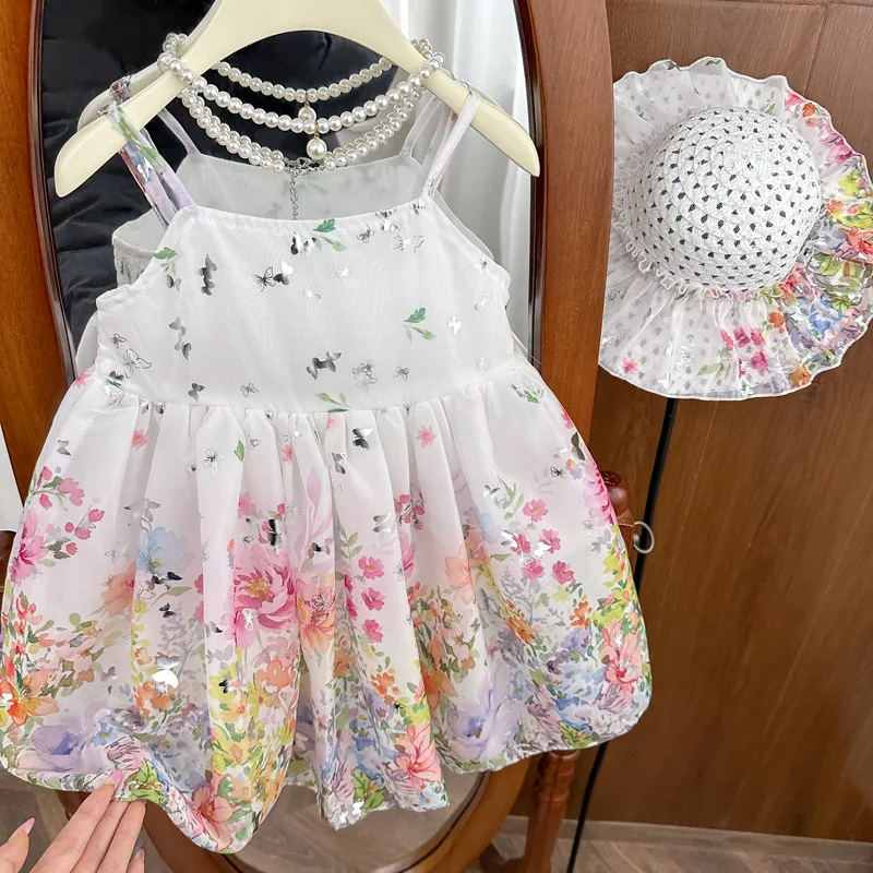 2026 Girls Summer Countryside Style Dress New for Baby Girls Extremely Beautiful Strap Princess Dress Children Elegant Dress