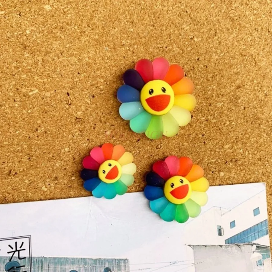 3pcs Colorful rainbow smiling face sunflower cartoon emoticon pushpin weather cute cork message decoration button