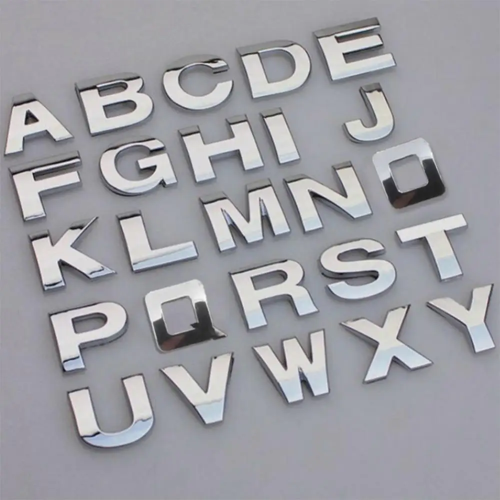 3D Number 26 Letter Auto Sticker Car Badge Decals Self-adhesive Zinc Alloy Metal Emblem Decoration Car Stickers A -Z 0-9 Styling