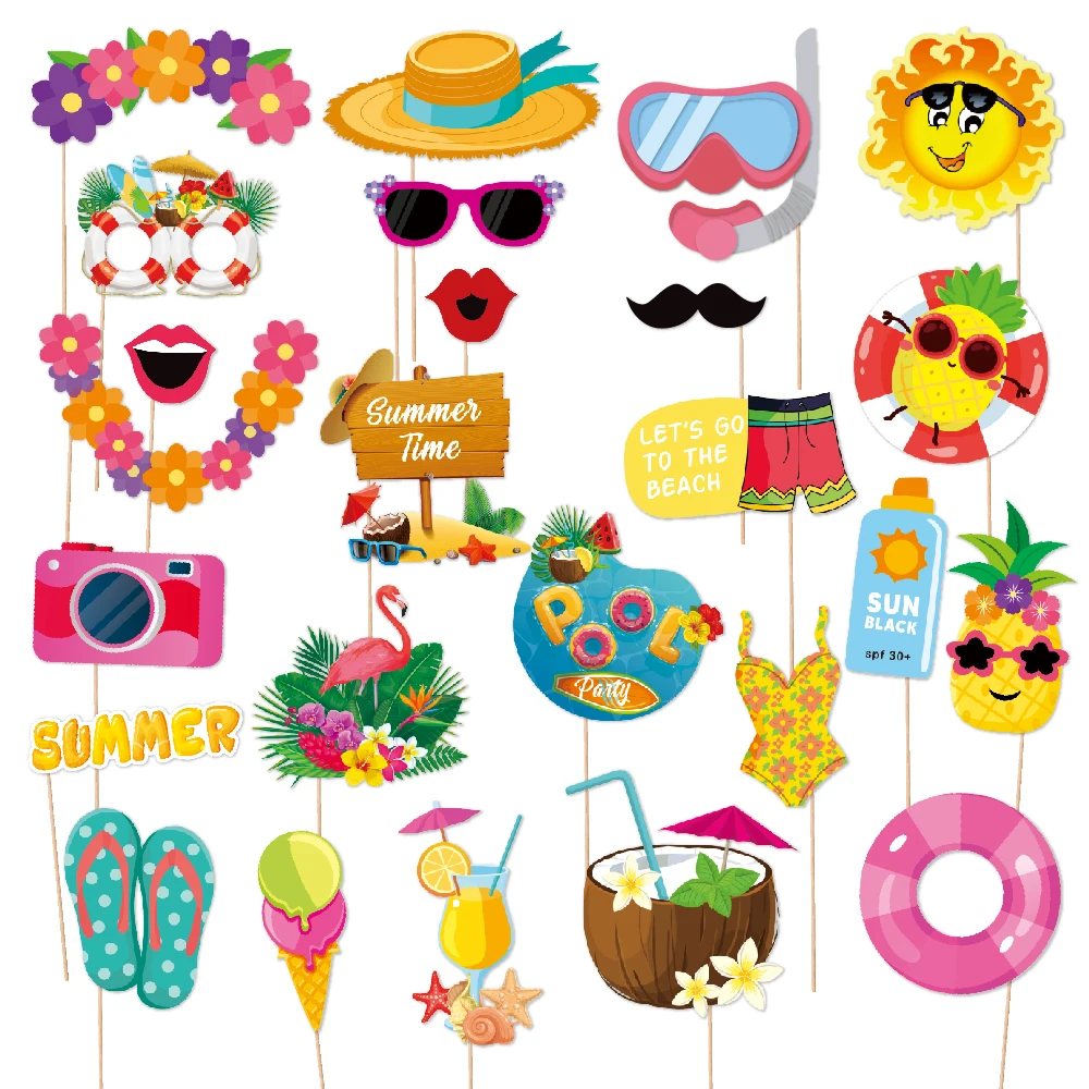 Hawaii-Party Banner Dekoration Foto-Requisiten Hängende Banner Sommer-Party Flamingo Ananas Papierbrillen Tropische Hawaiianische Party – Detail 1