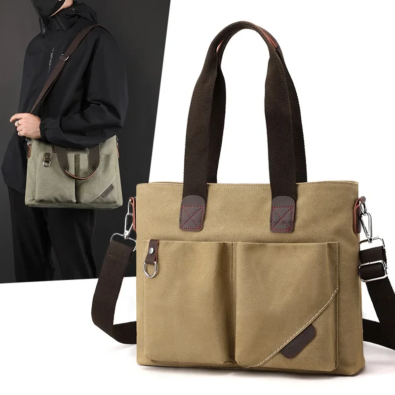 New Canvas Tote Bag Trendy Casual Commuting A4 Book Files Crossbody Bag Large Capacity Simple Shoulder Bag Laptop Handbag