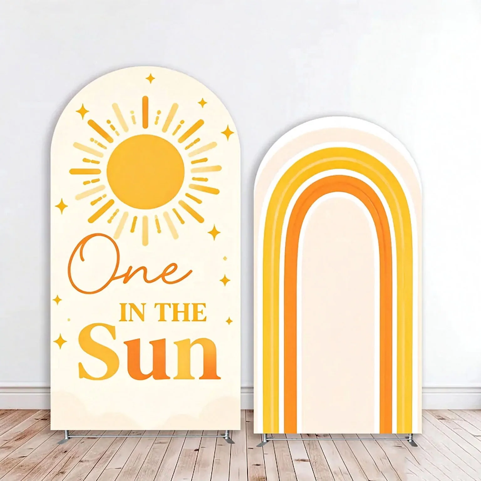 Custom Double-Sided One In The Sun Baby Shower Arch Backdrop Cover Sunshine Rainbow Birthday Party Photography Background