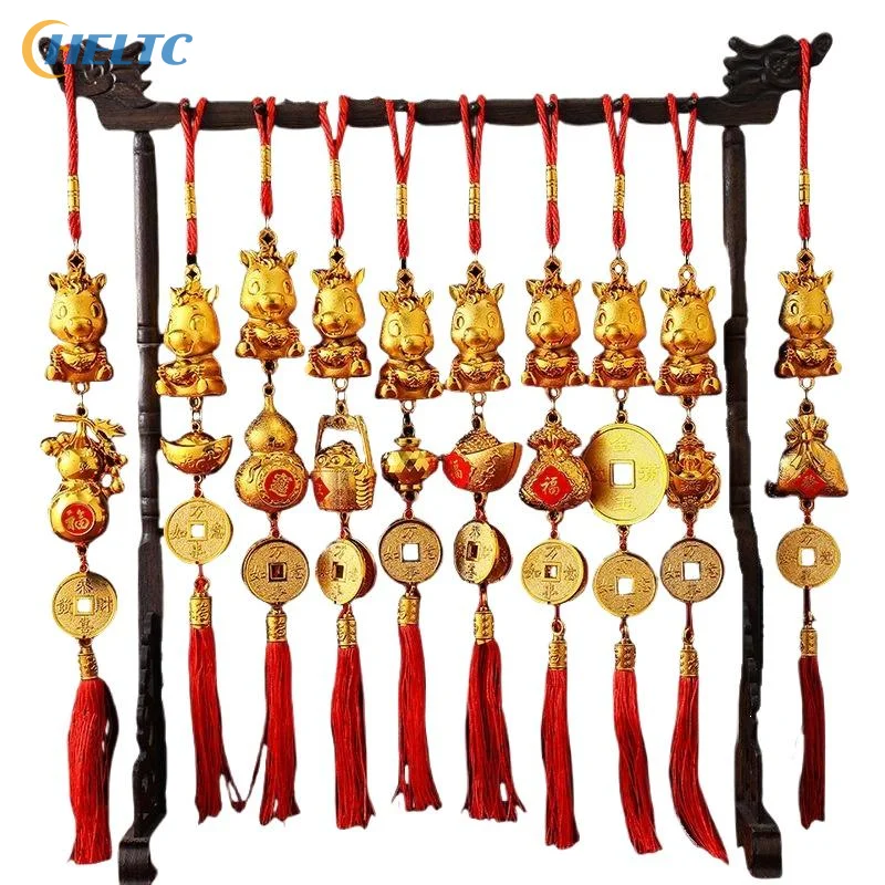 1 Buah 2026 Tahun Kuda Ornamen Hiasan Dinding Tahun Baru Dekorasi Keberuntungan Hadiah Liontin Kecil Pot Tanaman Hijau Pindah Rumah