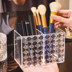 Makeup Brush Storage Bucket Diamond Pattern Two-compartment Brush Barrel Eyebrow Pencil Eyeliner Brush Storage Box Beauty Too...