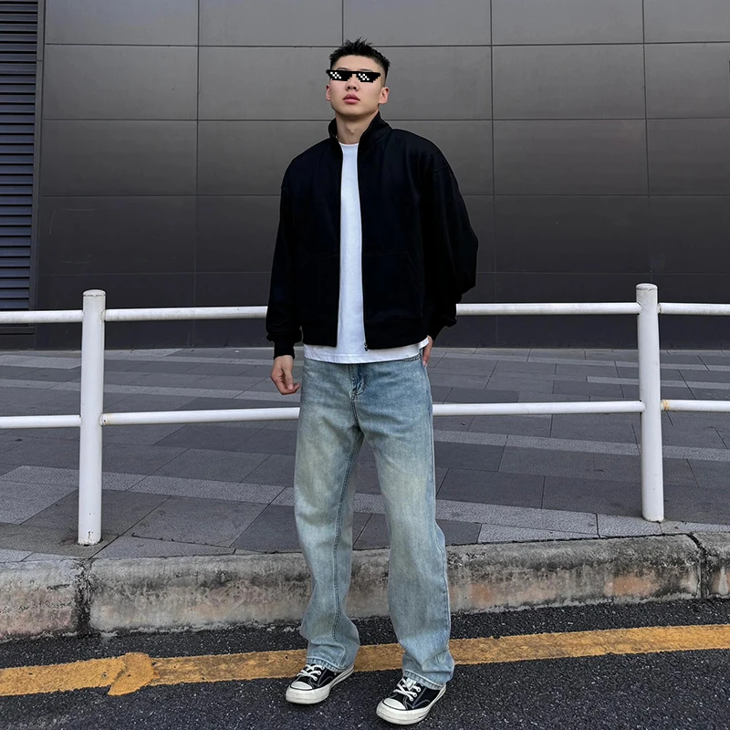 

Light Blue Men's Straight Leg Jeans Autumn New Sle American Vibe Trendy Brand Knife Slimming Flared Straight Leg Pants