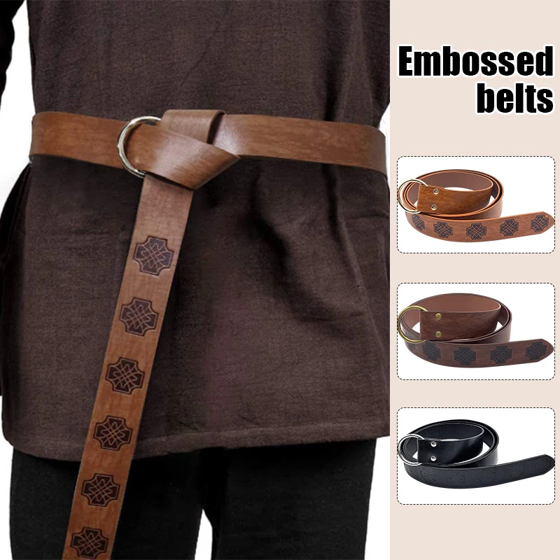 Medieval Knight Waistband PU Leather Waist Belt Long Loop Buckle O Ring Knot Belt Viking Knight Pirate Larp Cosplay Accessories