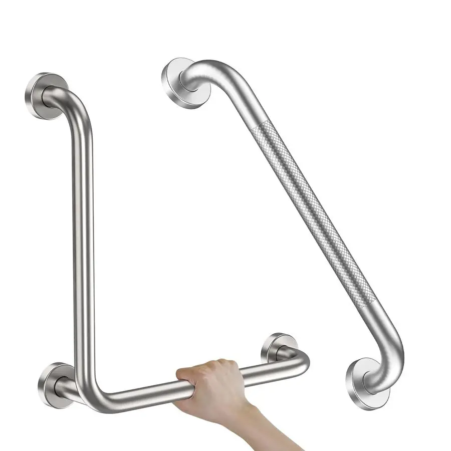 

Nickel Angled Grab Bar 16 Inch, Stainless Steel LShaped Safety Grab Rail, Bathroom Mobility Aid Handrail, Wall Mounted Balance S