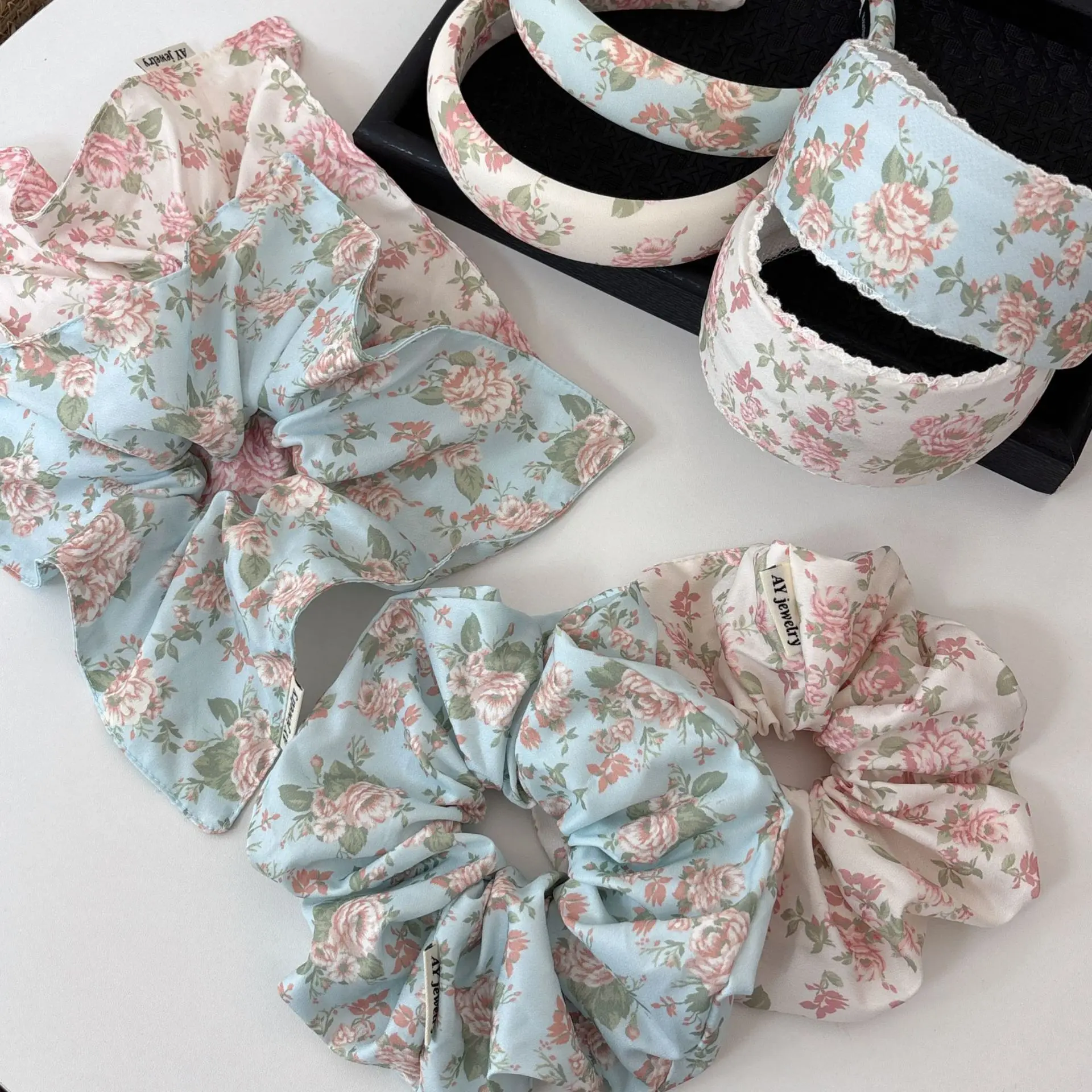 Camellia Fabric Scrunchie Flower Wide Headband Hair Accessories Set Elegant Lace Hairband Women Party Hair Ties