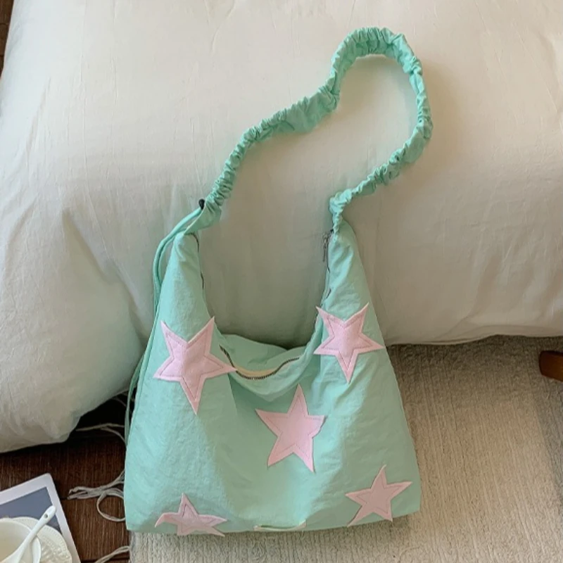 

Contrast Color Star Patchwork Shoulder Bags for Women Casual Ladies Pleated Strap Crossbody Bag Large Capacity Girl Tote Handbag