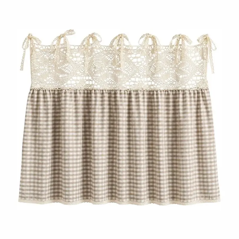ABLN-For Farmhouse Oven Door Curtain Skirt- Vintage Style Decorative Cover With Tie Top For Kitchen Appliances Check