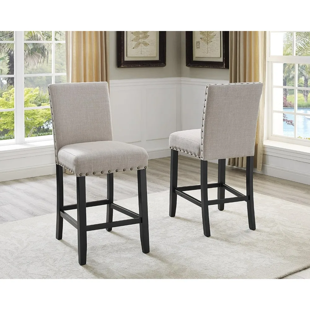 Biony Gray Fabric Counter Height Stools with Nailhead Trim, Set of 2