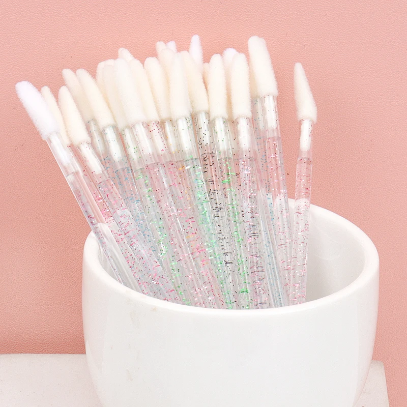 50 stks/doos Kristal Handvat Mascara Wands Lip Borstel Pluizende Glans Applicators Lippenstift Wegwerp Schoonheidssalon Makeup Tools