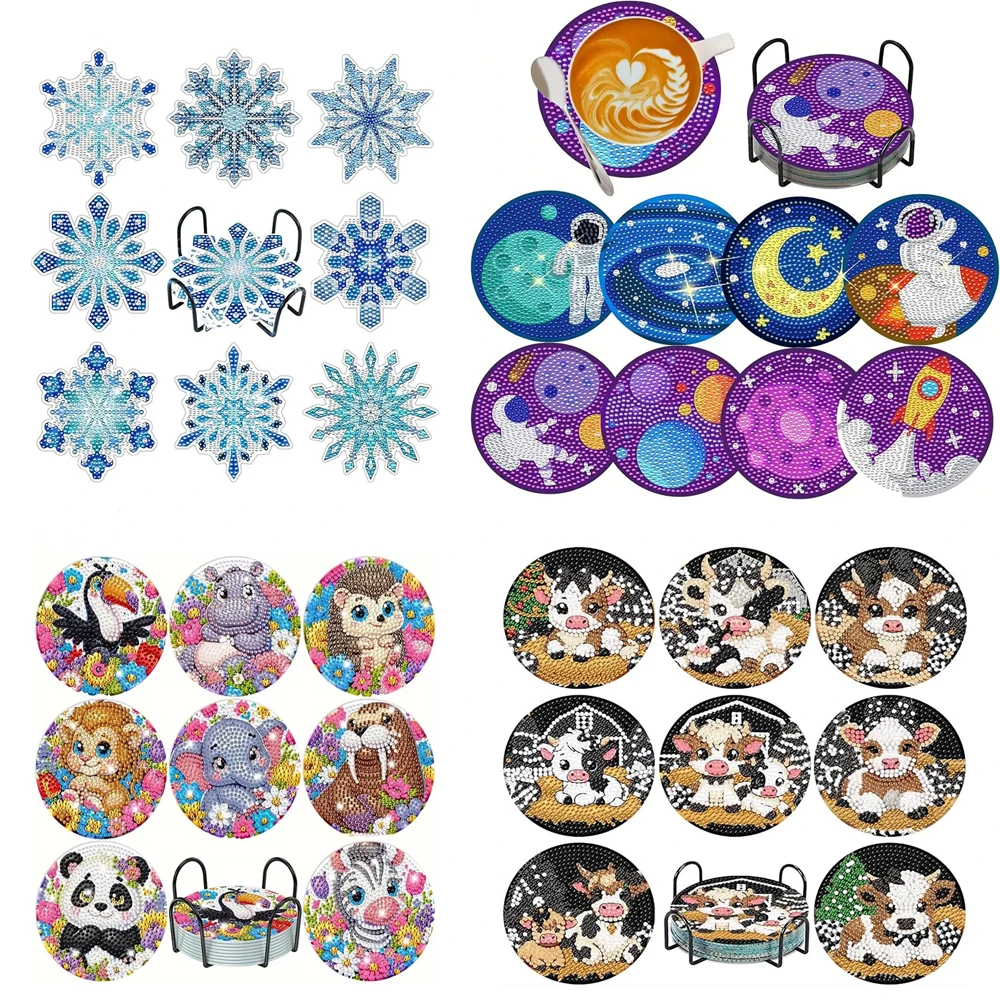 8 قطع/مجموعة من الوقايات المطلية بالألماس، حصيرة مشروبات مقاومة للحرارة من حجر الراين المتلألئ مع حامل قواعد أكواب ذاتية الصنع للمبتدئين #2